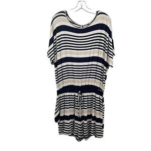 JODIFEL Womens Striped Romper Short Sleeve Tie Waist Size 1X Blue/Multi